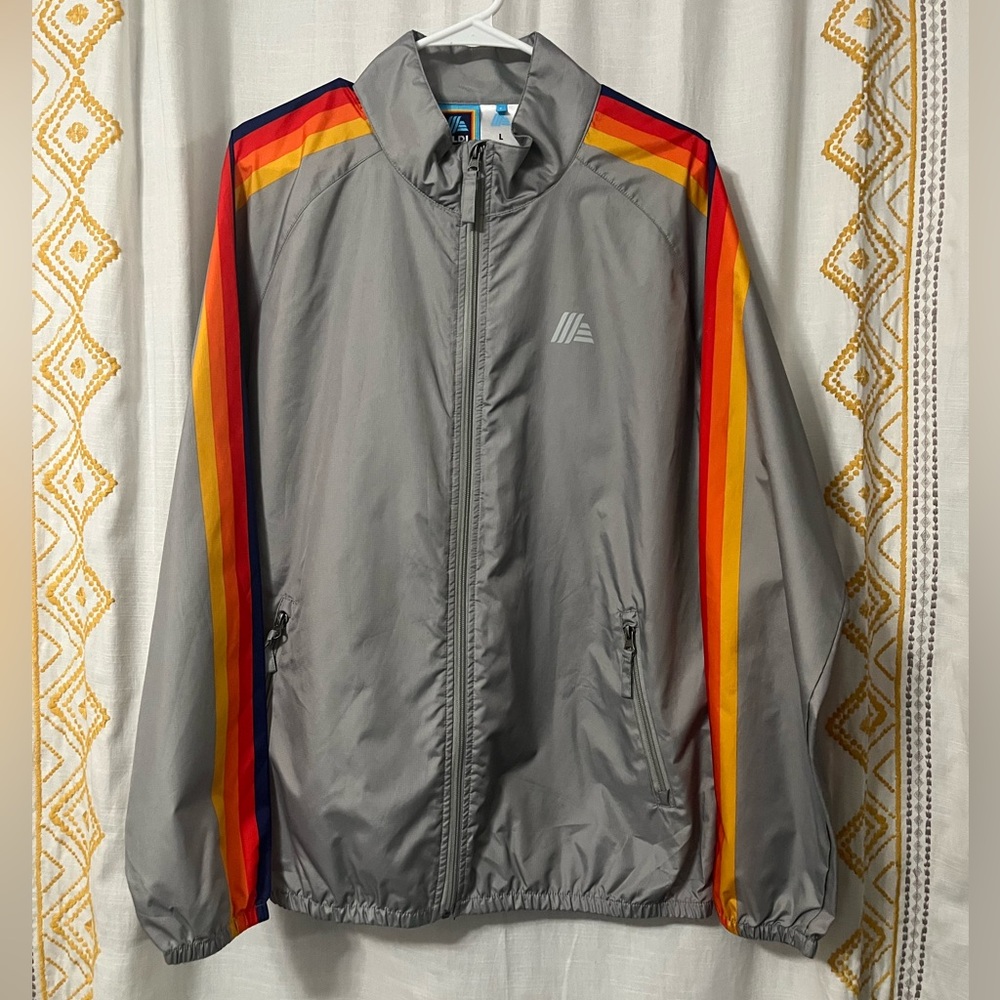 Gray Jacket with Multicolor Stripes